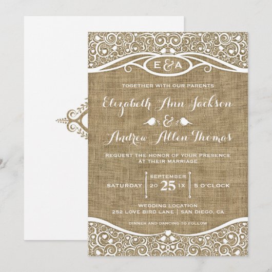 Tortelduifjes Vine Pattern Weddenschap Kaart (Voorkant / Achterkant)