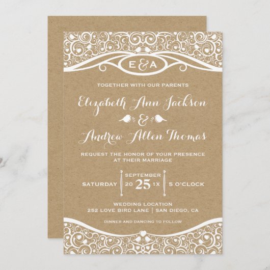 Tortelduifjes Vine Pattern Weddenschap Kaart (Voorkant / Achterkant)