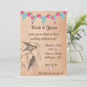 Tortelduifjes Vintage Weddenschap Kaart (Staand voorkant)