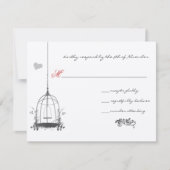  Tortelduifjes Vogelkooi Rood Accenten Bruiloft RSVP Kaartje (Voorkant)