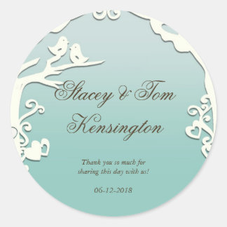 Tortelduifjes voor altijd op Pastel Ocean Blue Ronde Sticker