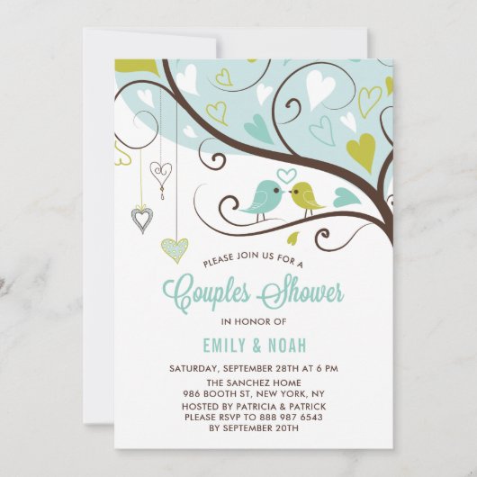 Tortelduifjes voor blauw en kartreuse stelletjes kaart (Voorkant)