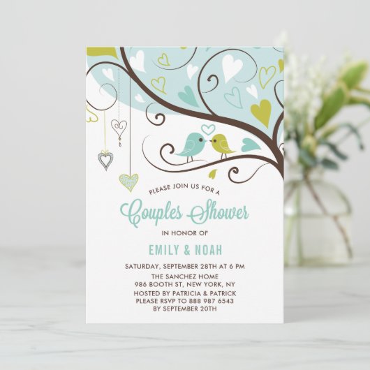 Tortelduifjes voor blauw en kartreuse stelletjes kaart (Staand voorkant)