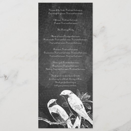 Tortelduifjes voor Elegant Wedding Program Black Programmakaart (Achterkant)
