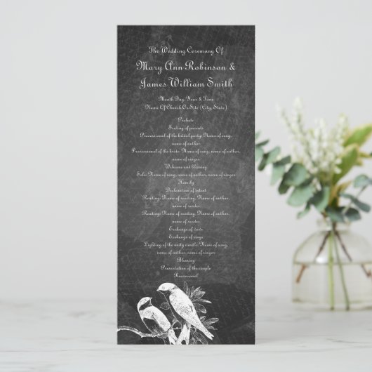 Tortelduifjes voor Elegant Wedding Program Black Programmakaart (Staand voorkant)