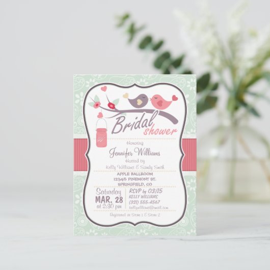 Tortelduifjes Vrijgezellenfeest; Sage Green Paisle Uitnodiging Briefkaart (Staand voorkant)