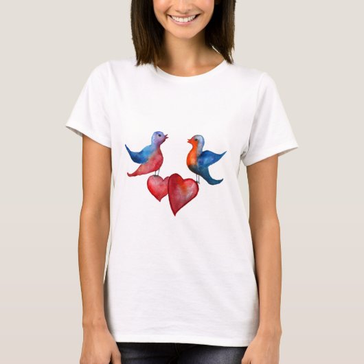 Tortelduifjes, Waterverf Birds Basic T-shirt (Voorkant)