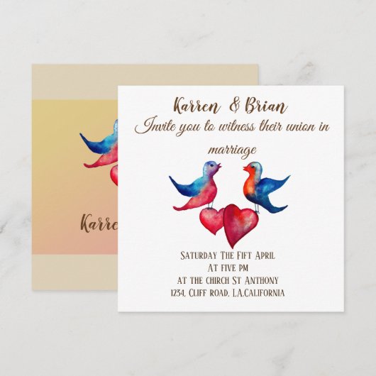 Tortelduifjes Waterverf Kunstuitnodiging Kaart (Voorkant / Achterkant)