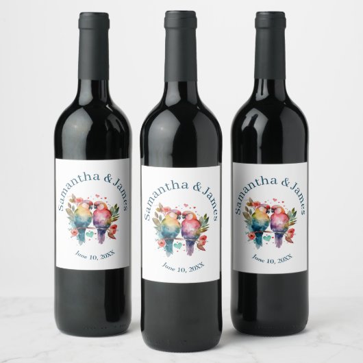 Tortelduifjes Waterverf Pastels Wijn Etiket (Flessen)
