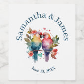 Tortelduifjes Waterverf Pastels Wijn Etiket (Enkel label)