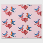 Tortelduifjes, Waterverf Vogelpakpapier Cadeaupapier (Vlak)