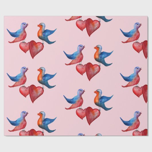 Tortelduifjes, Waterverf Vogelpakpapier Cadeaupapier (Vlak)