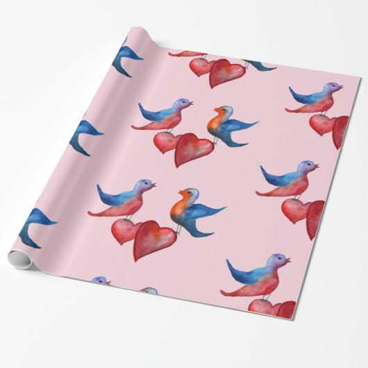 Tortelduifjes, Waterverf Vogelpakpapier Cadeaupapier (Uitgerold)