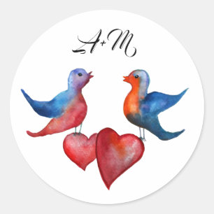 Tortelduifjes, Waterverf Vogels, Initialen Sticker