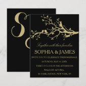 Tortelduifjes Weddenschappen Uitnodiging goud zwar (Voorkant / Achterkant)