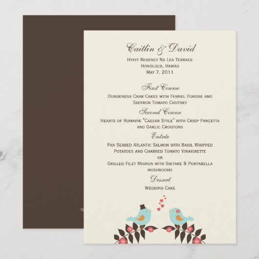 Tortelduifjes Weddenschapskaart Menu (Voorkant / Achterkant)