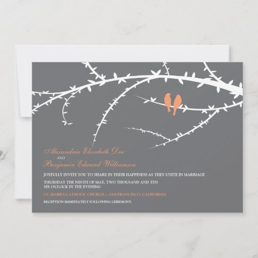 Tortelduifjes Wedding Invitation (koraal) Kaart (Voorkant)