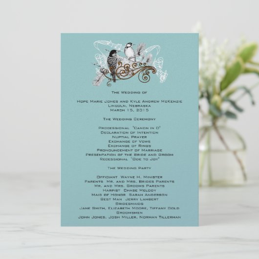  Tortelduifjes Wedding Program White Notes Programmakaart (Staand voorkant)