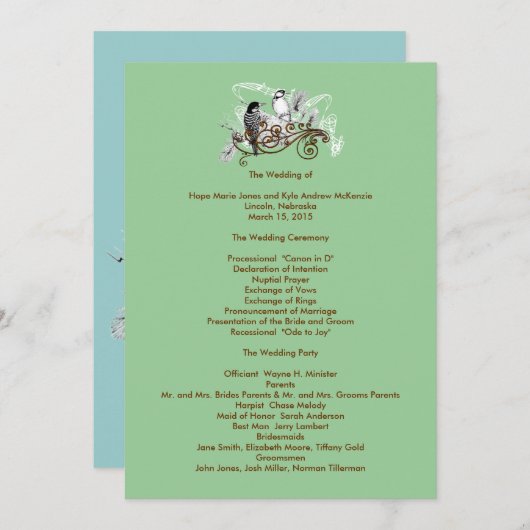  Tortelduifjes Wedding Programme Programmakaart (Voorkant / Achterkant)