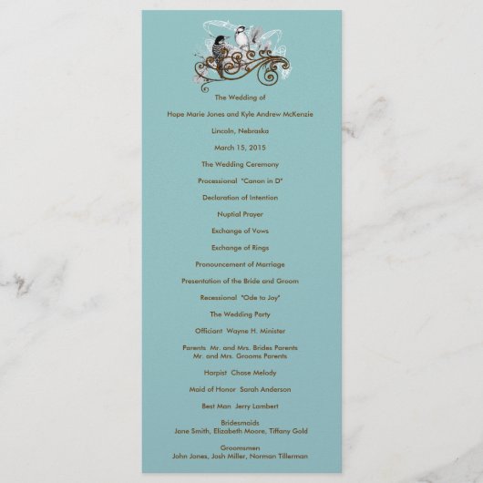  Tortelduifjes Wedding Programme Programmakaart (Voorkant)