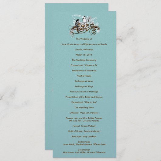  Tortelduifjes Wedding Programme Programmakaart (Voorkant / Achterkant)