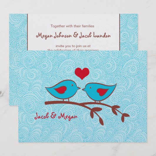 Tortelduifjes Wedding Uitnodiging Sjabloon (Voorkant / Achterkant)