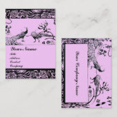 Tortelduifjes, wit en zwart, roze visitekaartje (Voorkant / Achterkant)