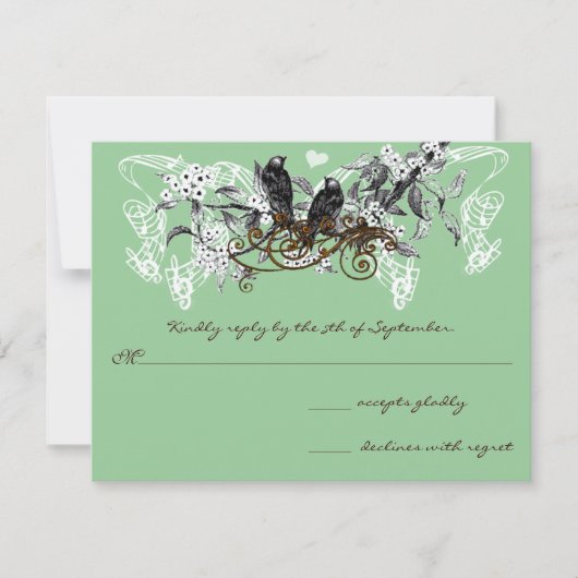  Tortelduifjes Witte Bloemen Teken Weddenschap RSVP Kaartje (Voorkant)