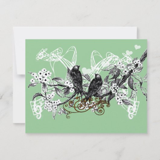  Tortelduifjes Witte Bloemen Teken Weddenschap RSVP Kaartje (Achterkant)