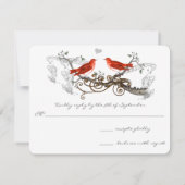  Tortelduifjes Witte Bloemen Teken Weddenschap RSVP Kaartje (Achterkant)