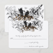  Tortelduifjes Witte Bloemen Teken Weddenschap RSVP Kaartje (Voorkant / Achterkant)