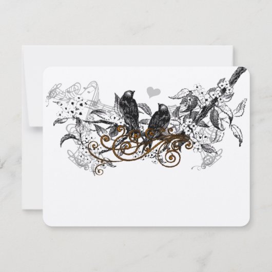  Tortelduifjes Witte Bloemen Teken Weddenschap RSVP Kaartje (Achterkant)