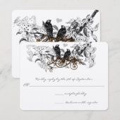  Tortelduifjes Witte Bloemen Teken Weddenschap RSVP Kaartje (Voorkant / Achterkant)