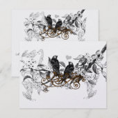 Tortelduifjes Witte Bloemen Teken Weddenschap RSVP Kaartje (Voorkant / Achterkant)
