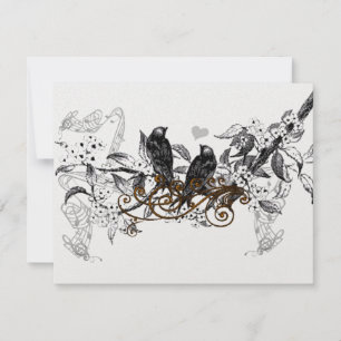 Tortelduifjes Witte Bloemen Teken Weddenschap RSVP Kaartje