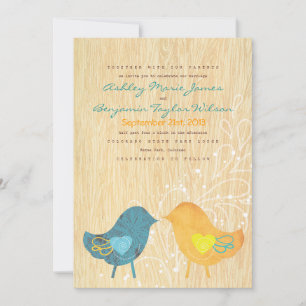 Tortelduifjes Woodgrain Rustic Wedding Invitation Kaart