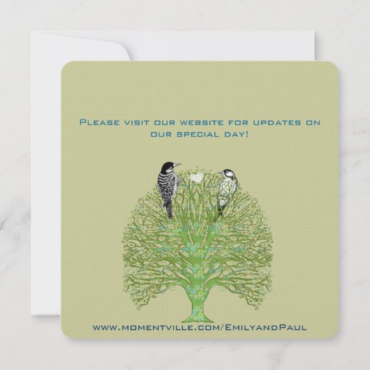 Tortelduifjes Woodpecker Green Swirl Tree Weddensc Save The Date (Achterkant)
