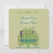 Tortelduifjes Woodpecker Green Swirl Tree Weddensc Save The Date (Voorkant)