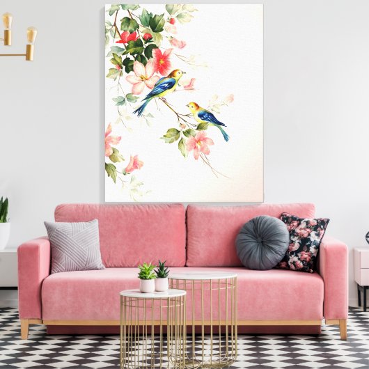 Tortelduifjes | zwart roze wit Canvas Afdruk (Insitu (Woonkamer))