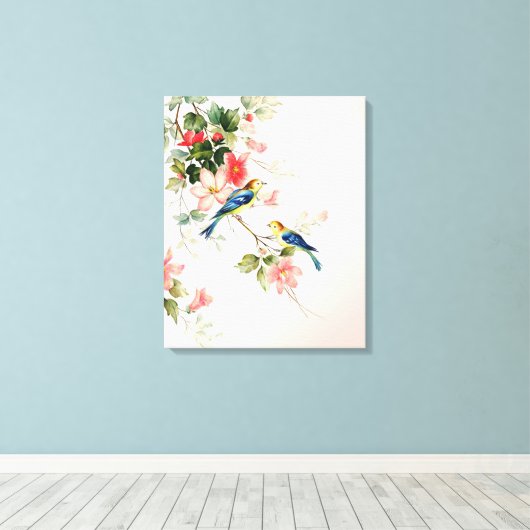 Tortelduifjes | zwart roze wit Canvas Afdruk (Insitu (Houten vloer))