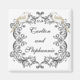 Tortelduifjes zwart/wit bruiloft magneet