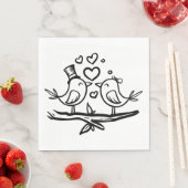 Tortelduifjes Zwart Wit Huwelijk Lovebirds Servet (Insitu)