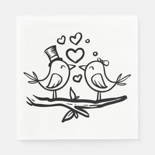 Tortelduifjes Zwart Wit Huwelijk Lovebirds Servet (Voorkant)