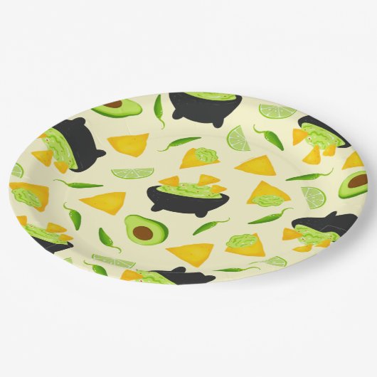Tortilla Chips en Guacamole Pattern Papieren Bordje (Gekanteld)