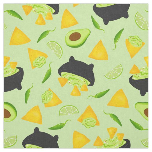 Tortilla Chips en Guacamole Pattern Stof (Swatch)