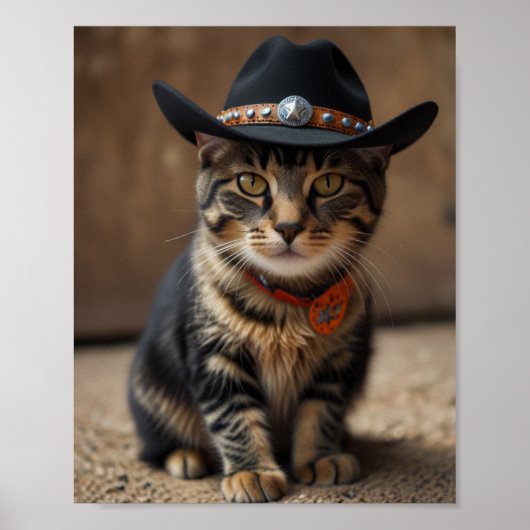 Tortishell Kat met een Cowboy Pet Poster (Voorkant)