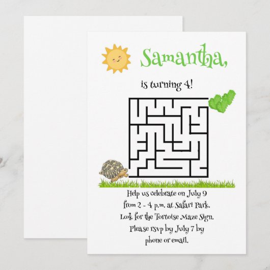 Tortoise doolhof puzzel verjaardagsuitnodigingen v kaart (Voorkant / Achterkant)