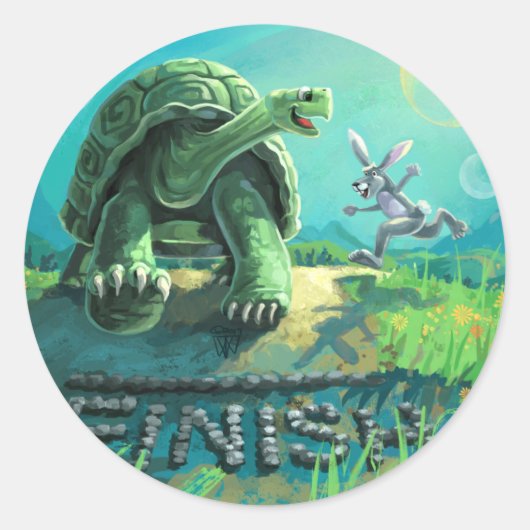 Tortoise en de Hare Art Ronde Sticker (Voorkant)