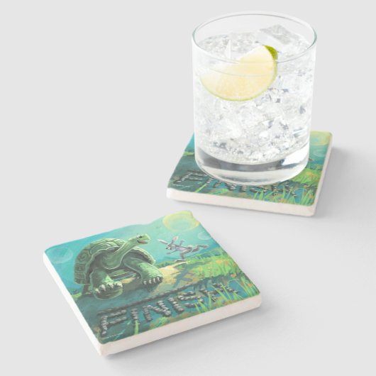 Tortoise en de Hare Art Stenen Onderzetter (Zijkant)