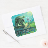 Tortoise en de Hare Art Vierkante Sticker (Envelop)